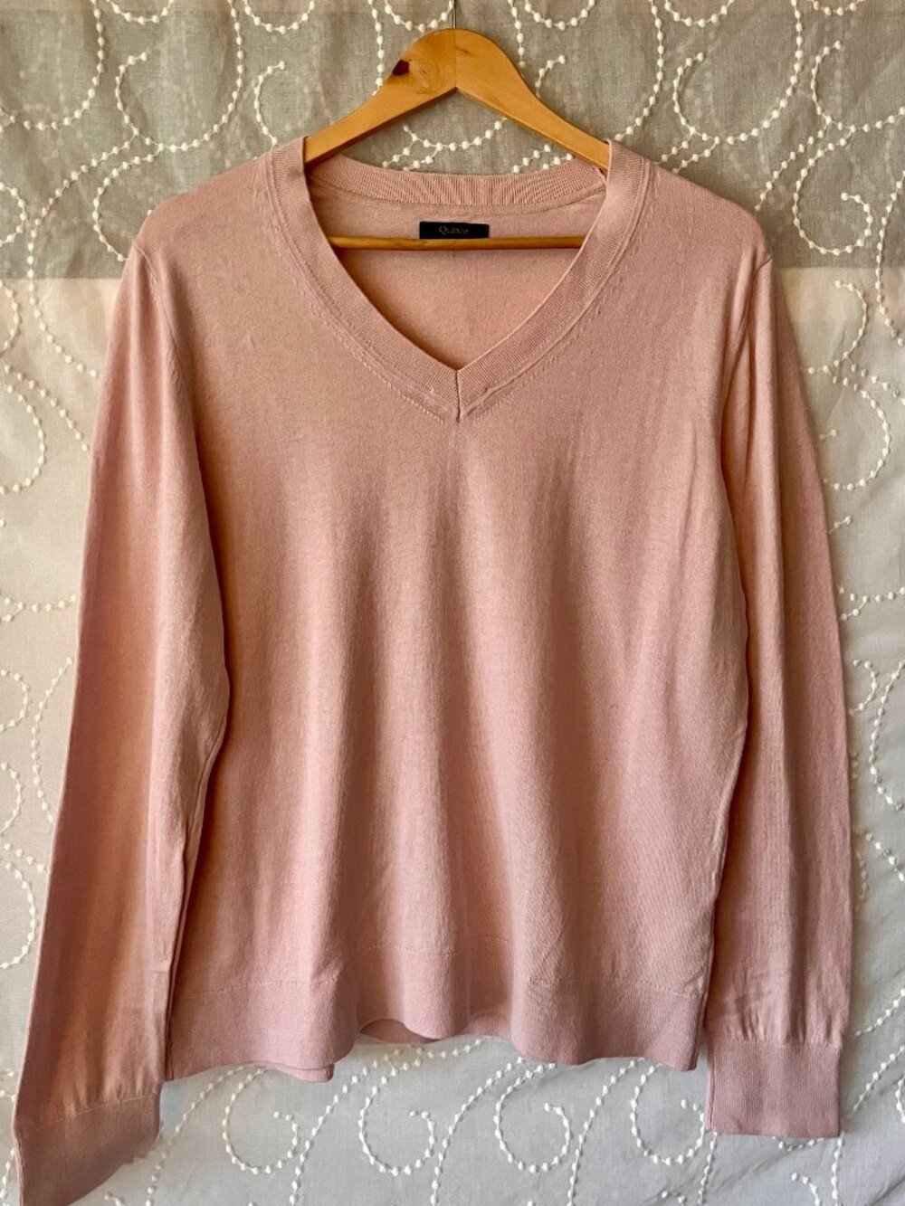 Quince Cotton Cashmere V-Neck Sweater Dusty Rose XL